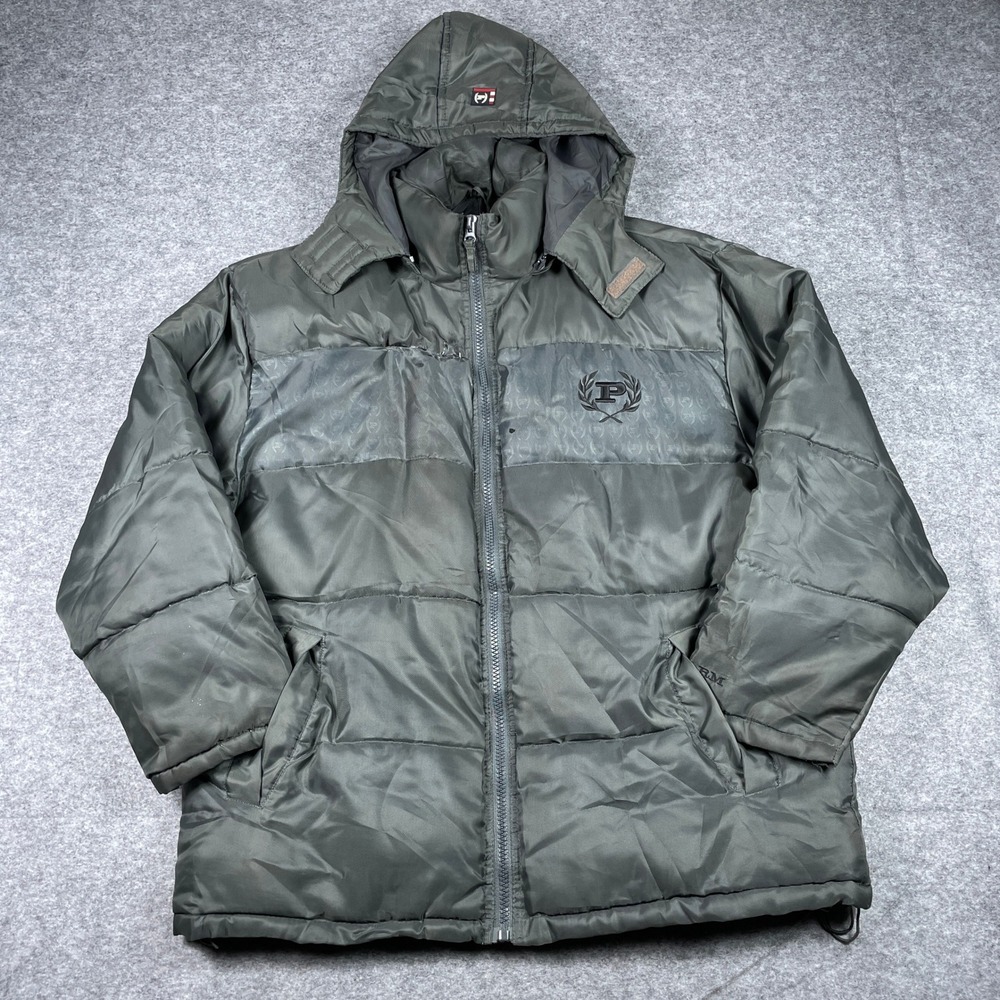 VTG Phat Farm Puffer Jacket Mens XL Green Hooded Streetwear 90s Coat *Damaged*